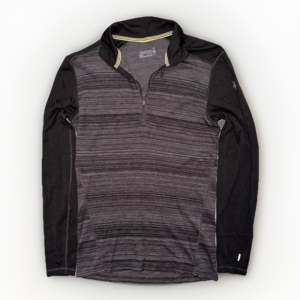 Smartwool Jacket Mens Black Gray 1/4 Quarter Zip Merino Wool
